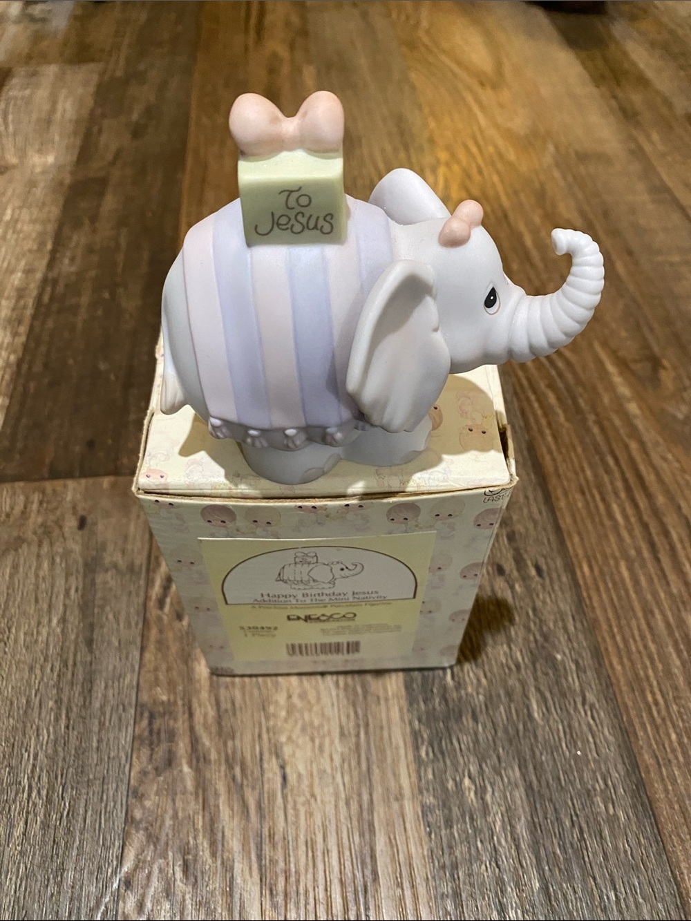 Precious Moments Pink and Lavender Elephant Figurine with 'To Jesus' Plaque